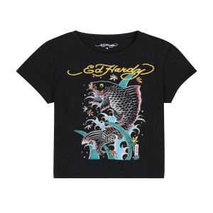 Black Ed Hardy Koi Splash Baby Tee | EA2345908