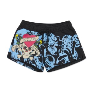 Black Ed Hardy NYC Skull Fleece Sweatshort | JT7490365