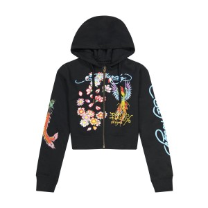 Black Ed Hardy Phoenix Cropped Hoodie | KO5164278