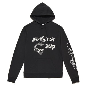 Black Ed Hardy Puff Glitter Punks Not Dead Hoodie | UC6345701