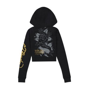 Black Ed Hardy Swallow Cropped Hoodie | CZ2134869