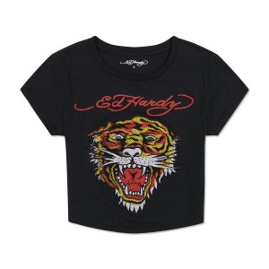 Black Ed Hardy Tiger Head Baby Tee | PW6879140