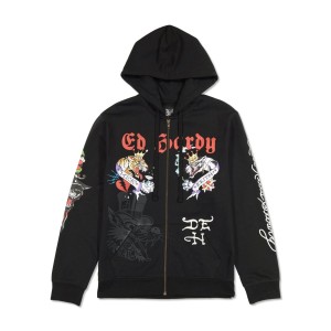 Black Ed Hardy Tiger Panther Hoodie | XB1738950