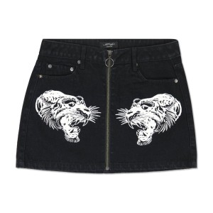 Black Wash Ed Hardy Tigers Zipper Front Mini Denim Skirt | QH1630495