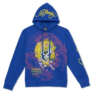 Deep Blue Ed Hardy Lightning Skull Hoodie | OT0631954