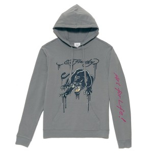 Grey Ed Hardy Glitter Crouching Panther Hoodie | FS7016539