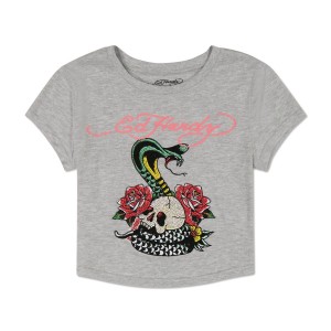 Grey Ed Hardy Rose Cobra Baby Tee | BF5097184