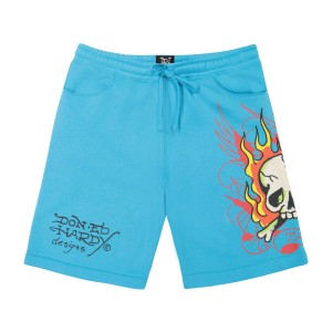 Jewel Ed Hardy Flame Skull Fleece Shorts | EK2687419