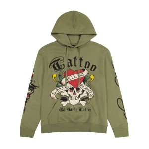 Light Olive Ed Hardy LKS Skull Hoodie | AO9253847