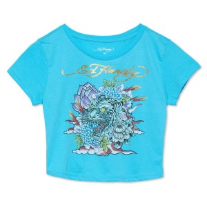 Light Turquoise Ed Hardy Floral Tiger Baby Tee | OY8421305