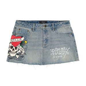 Light Wash Ed Hardy LKS Skull Denim Mini Skirt | RD8941023