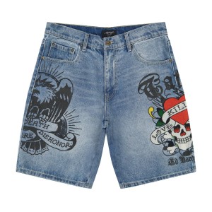 Light Wash Ed Hardy LKS Skull Skater Short | US2035948