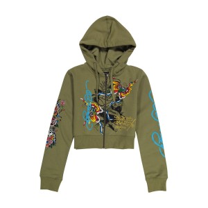 Olive Ed Hardy Butterflies Cropped Hoodie | CD5016943