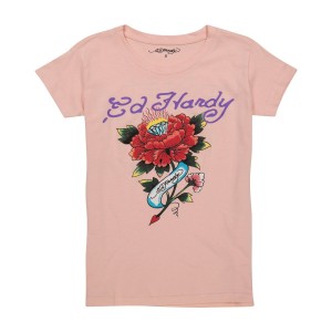 Pink Ed Hardy Diamond Flower Fitted Tee | JA7402895