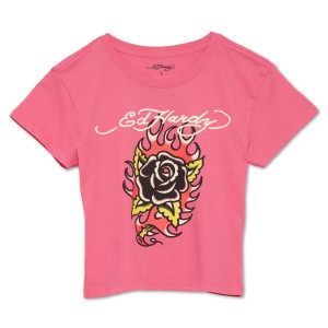 Pink Ed Hardy Flaming Rose Y2k Tee | NP3965140