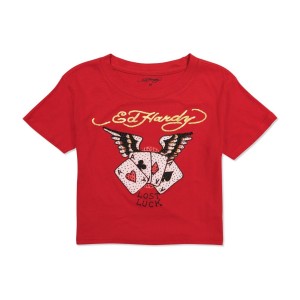 Pink Ed Hardy Rhinestone Aces Baby Tee | VK4185307