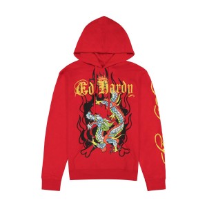 Red Ed Hardy Dragon Mens Hoodie | FD1934208