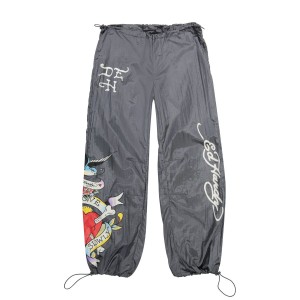 Silver Ed Hardy LKS Skull Nylon Parachute Pants | NS4273809