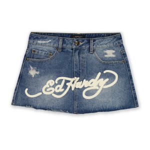 Wash Ed Hardy Multi Tattoo Denim Mini Skirt | ZW5912076