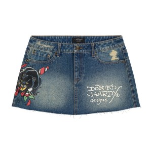 Wash Ed Hardy Panther Dagger Denim Mini Skirt | FQ8435791