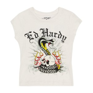 White Ed Hardy Cobra Burnout Cap Sleeve Tee | XO6847532