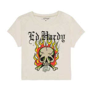 White Ed Hardy Flame Skull Baby Tee | GN9261507