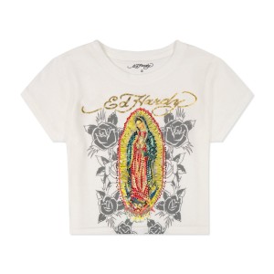 White Ed Hardy Rhinestone Mary Baby Tee | YD7361258