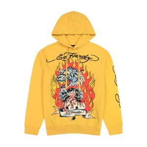 Yellow Ed Hardy Fire Tiger Golden Yellow Pullover Hoodie | LI9432051