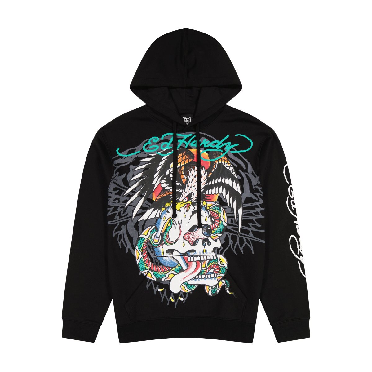 Black Ed Hardy Battle Skull Black Pullover Hoodie | ZD8153206