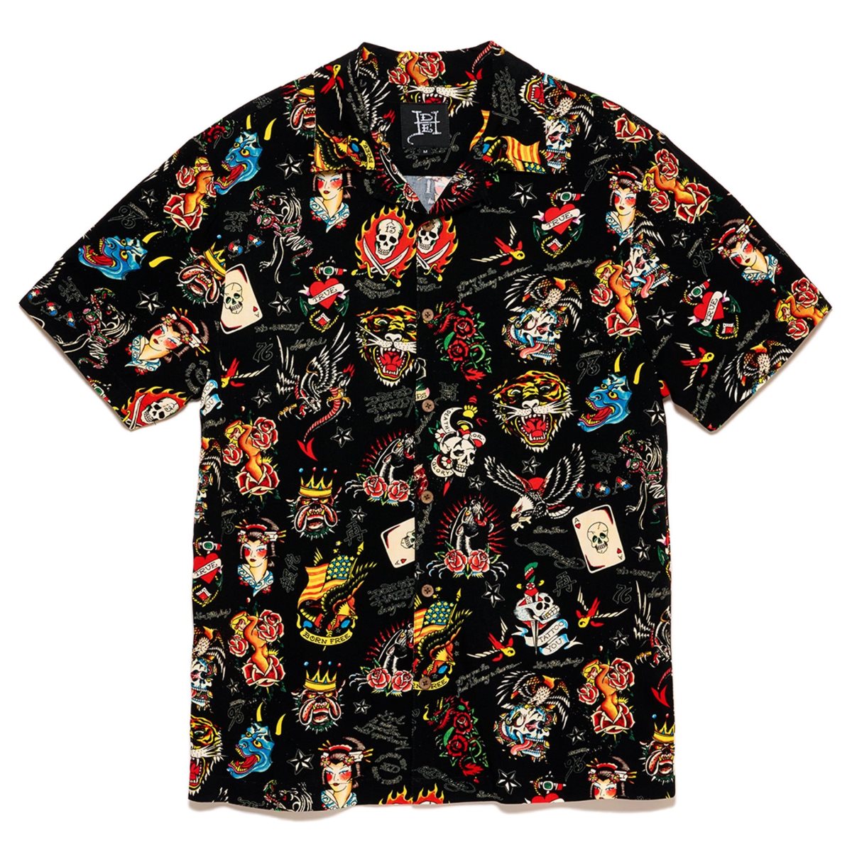 Black Ed Hardy Black Flashboard Camp Shirt | DS6184902