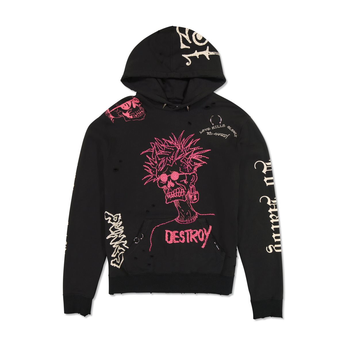 Black Ed Hardy Destroy Skele Hoodie | AW7018952