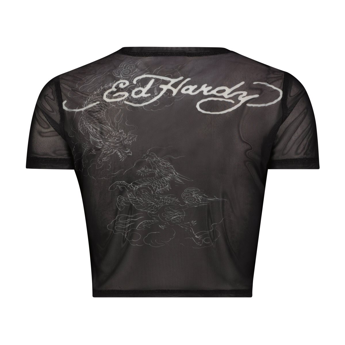 Black Ed Hardy Dragon Print Mesh Shirt | KX2630574