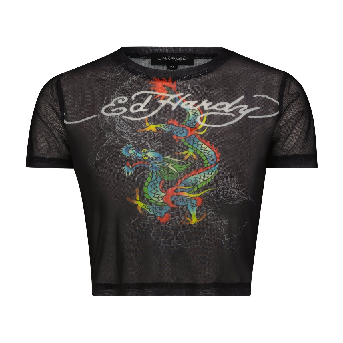 Black Ed Hardy Dragon Print Mesh Shirt | KX2630574