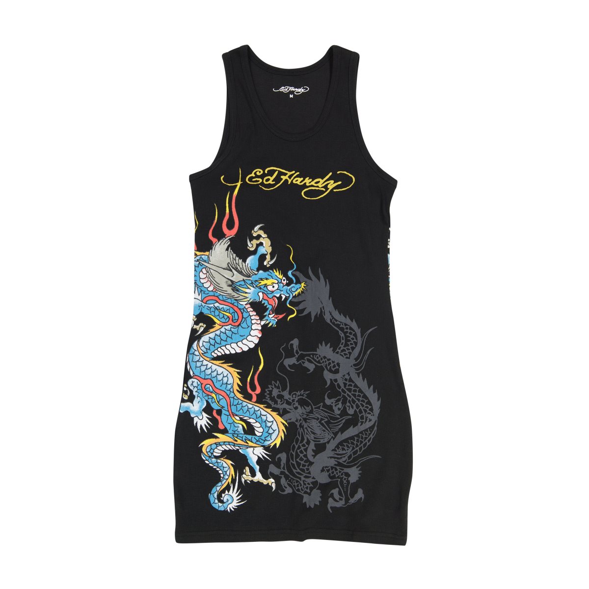 Black Ed Hardy Dragon Rib Tank Dress | HY4508139