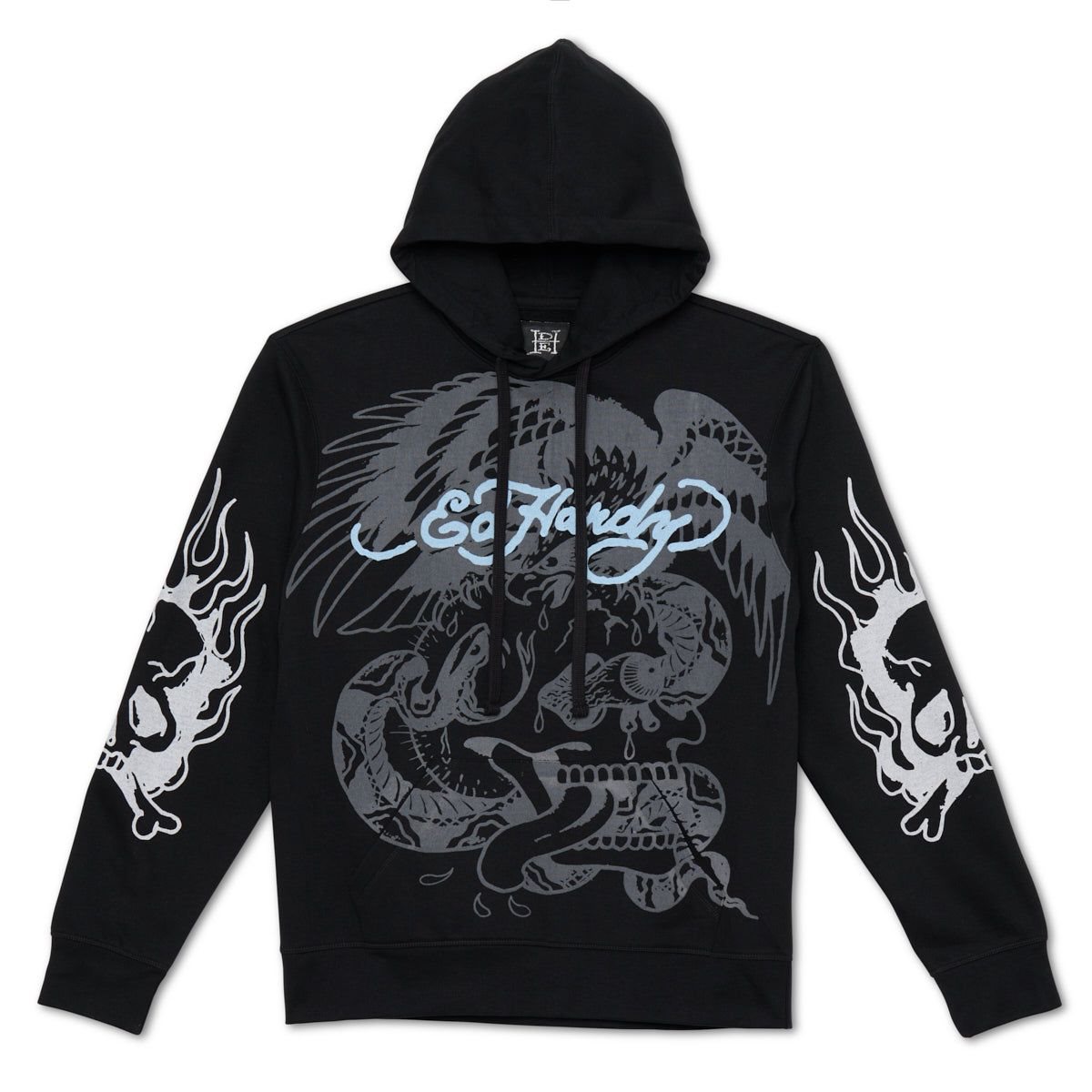 Black Ed Hardy Flaming Skull Hoodie | LA3065718