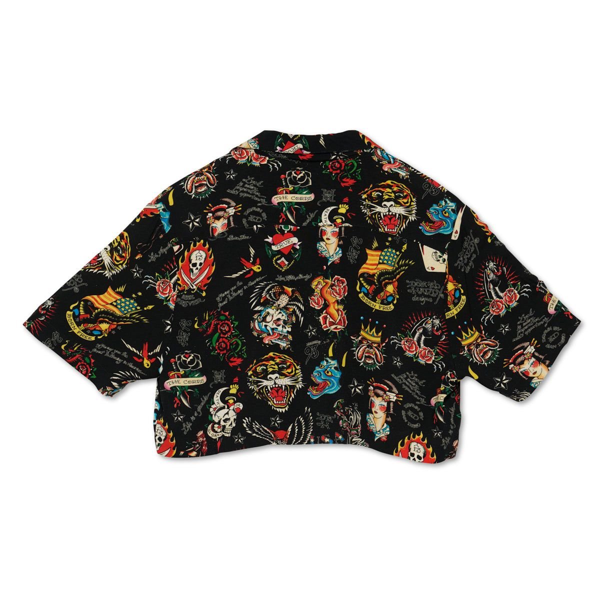 Black Ed Hardy Flashboard Cropped Camp Shirt (Bl) | FY6895703