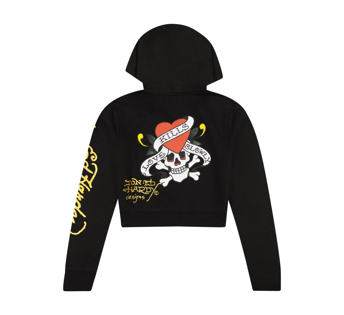 Black Ed Hardy LKS Skull Black Zip Front Cropped Hoodie | YE6384175