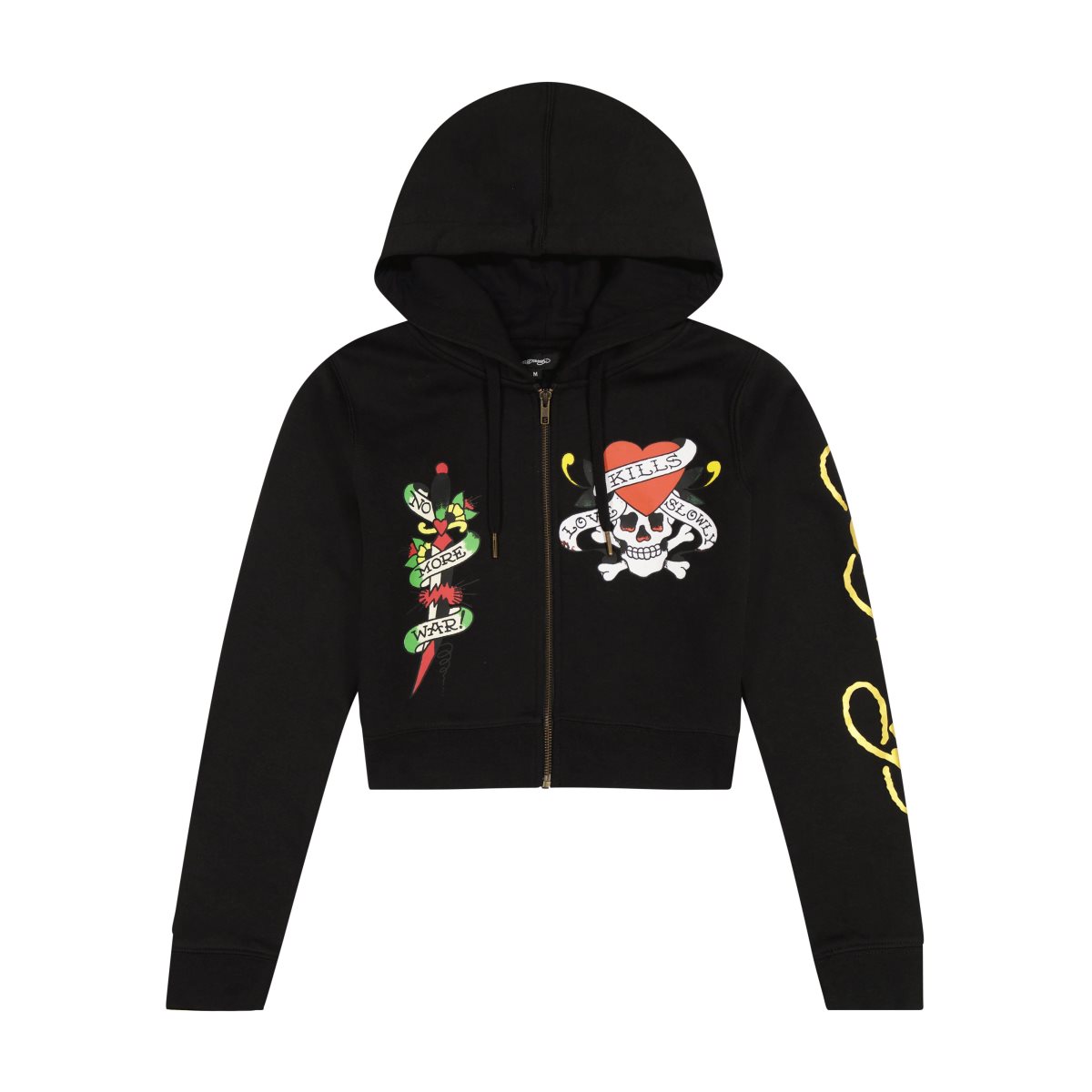 Black Ed Hardy LKS Skull Black Zip Front Cropped Hoodie | YE6384175