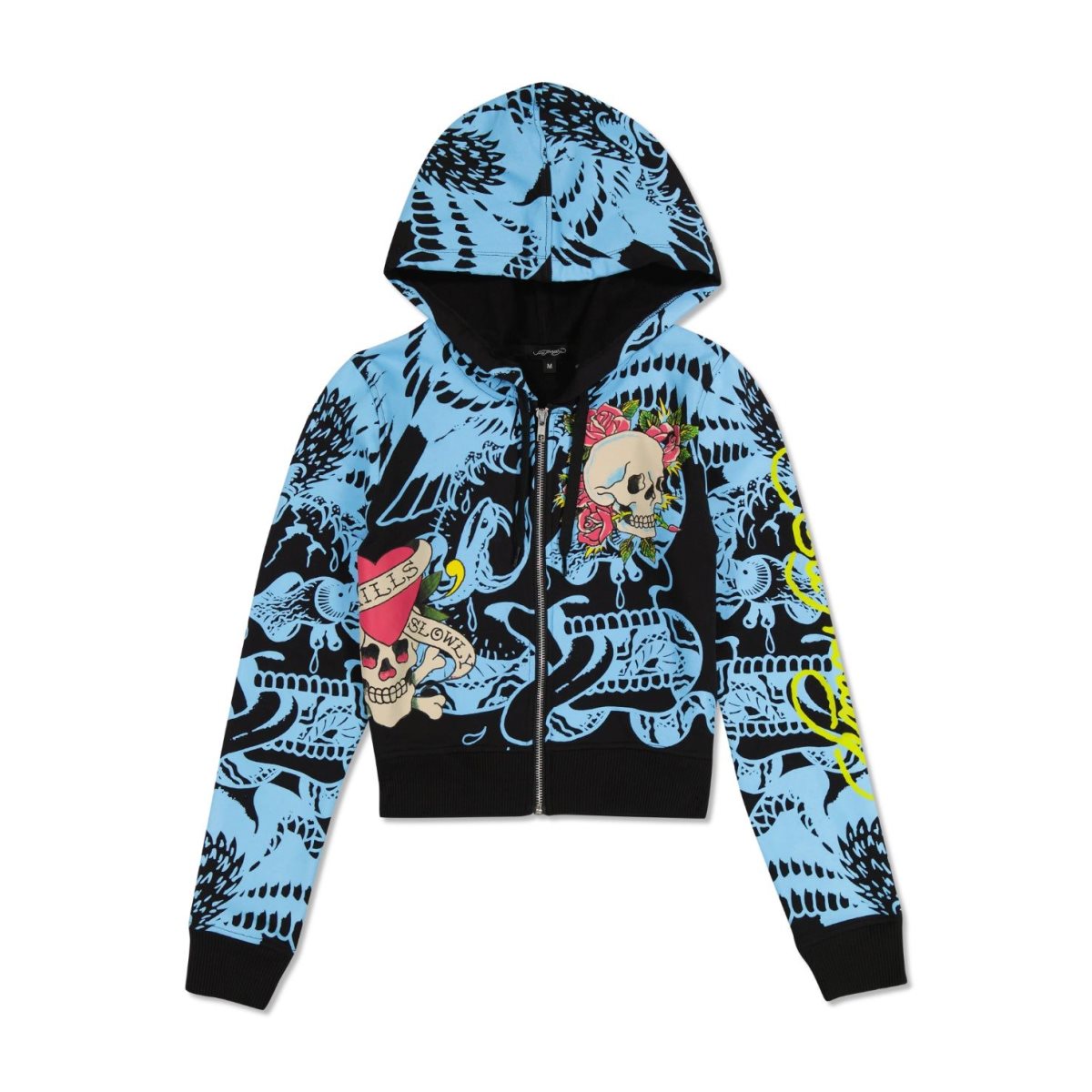 Black Ed Hardy LKS Skull Zip Cropped Fleece Hoodie | FR7083524