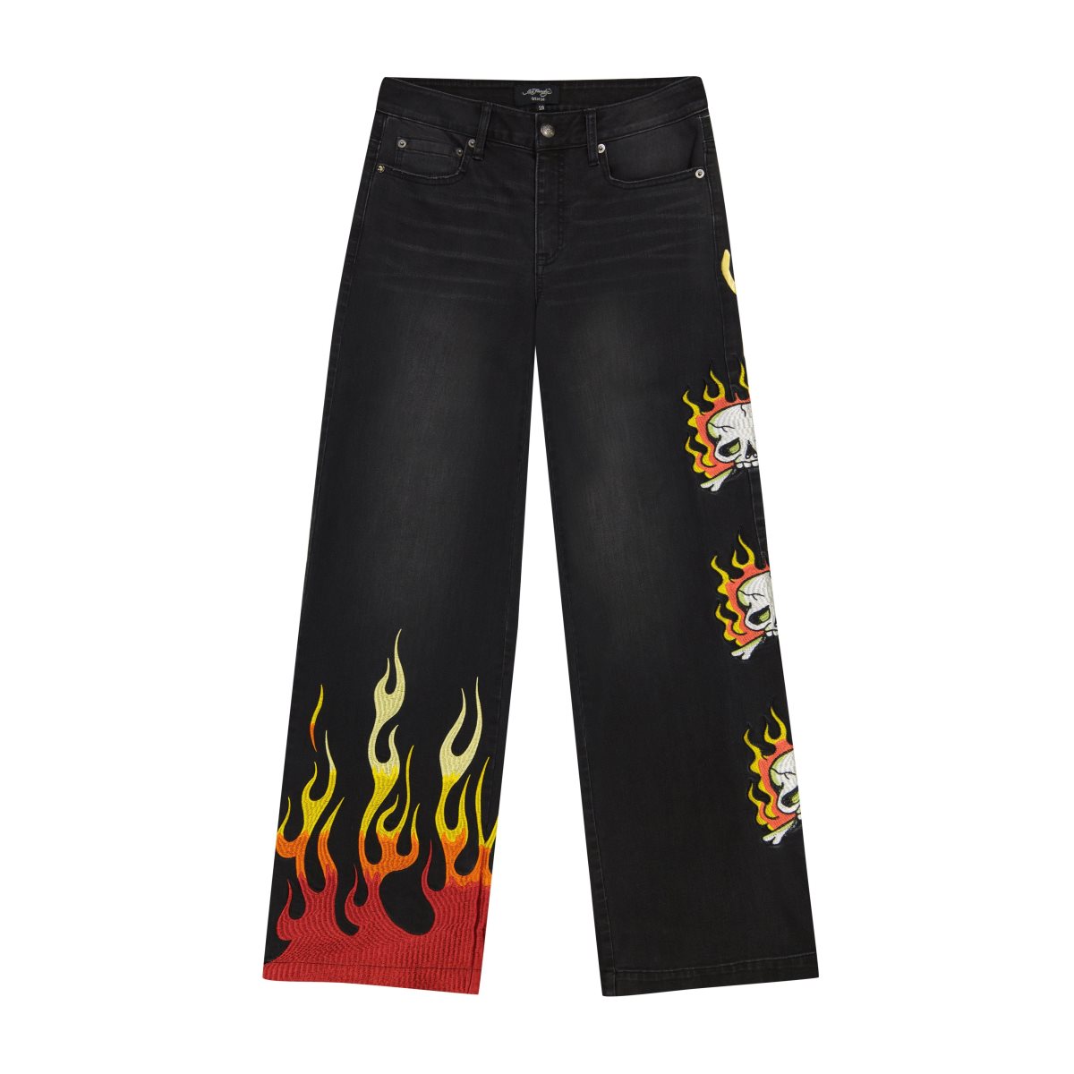 Black Ed Hardy Limited Edition Fire Skull Wide Leg Jean | HX2867301