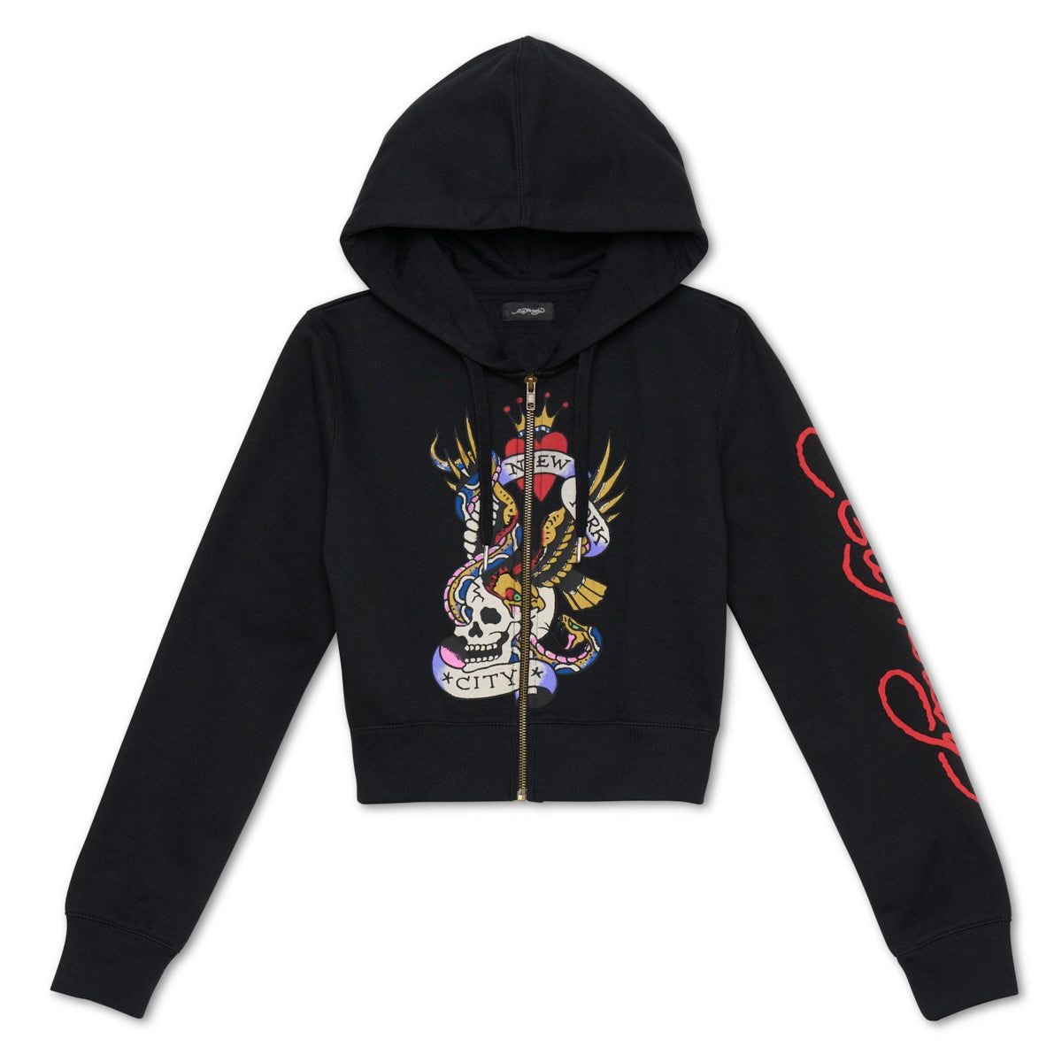 Black Ed Hardy Nyc Skull Cropped Hoodie | YG9670538