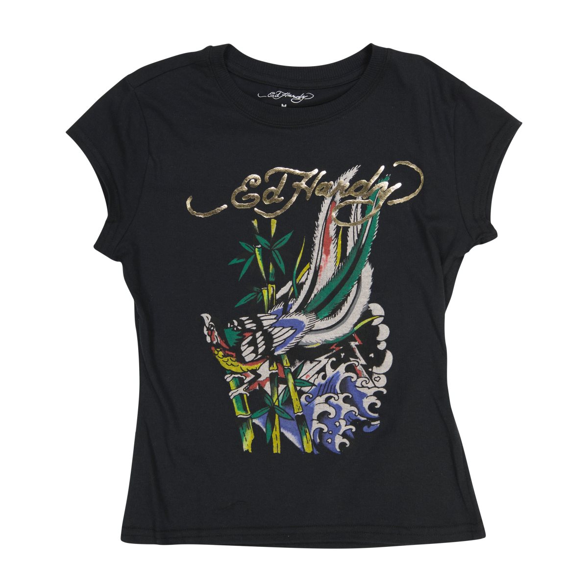 Black Ed Hardy Peacock Cap Sleeve Tee | OS4763810