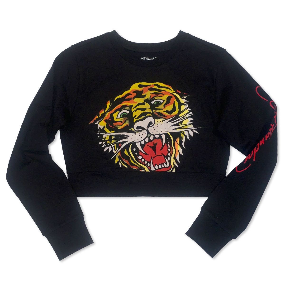 Black Ed Hardy Retro Tiger Head Cropped Shrunken Sweatshirt | DW6953784