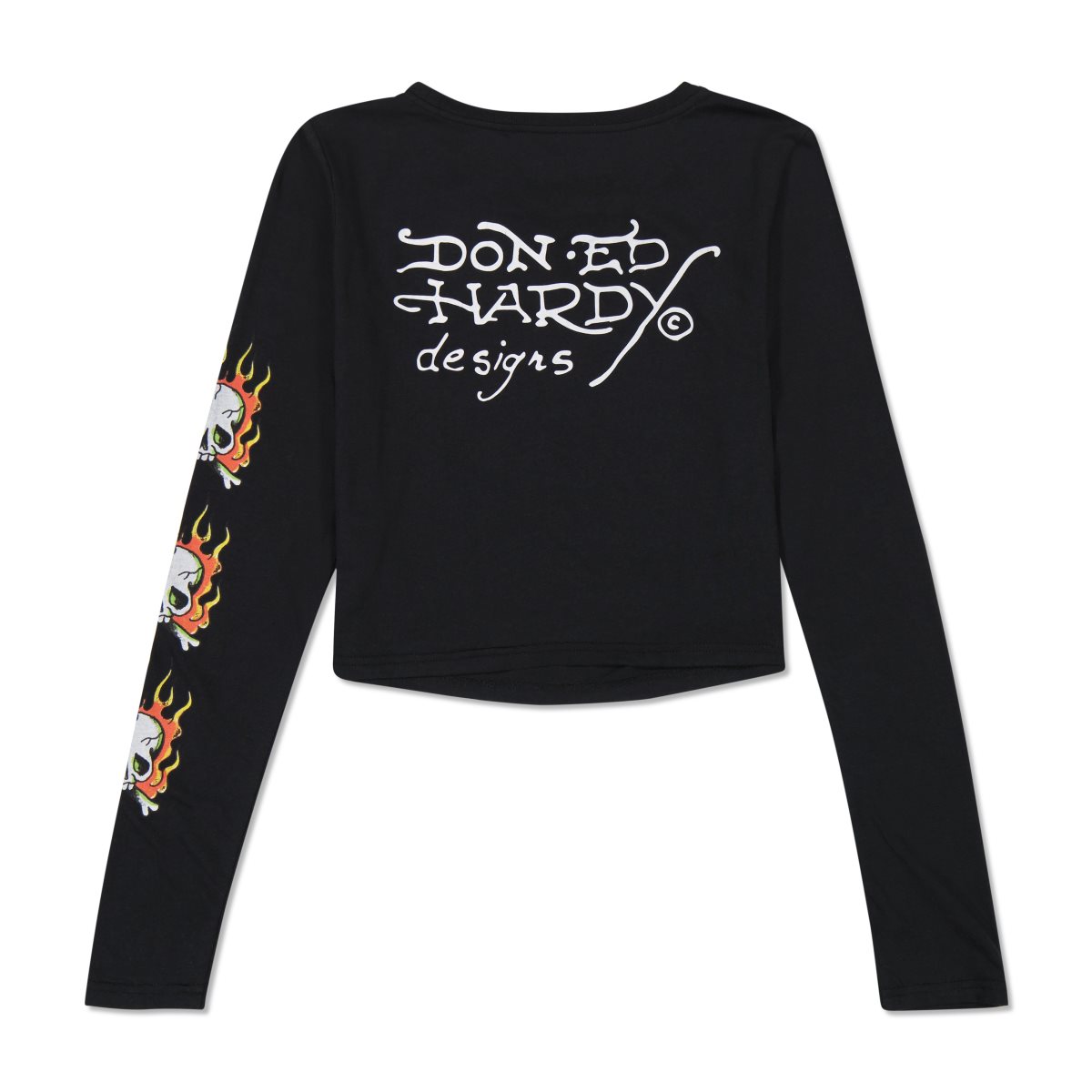 Black Ed Hardy Rhinestone Flaming Tiger Long Sleeve Baby Tee | YQ1275094