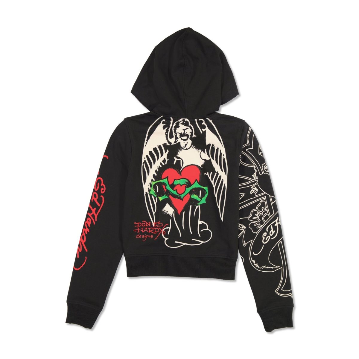 Black Ed Hardy Sacred Heart Cropped Zip Fleece Hoodie | HR3574012