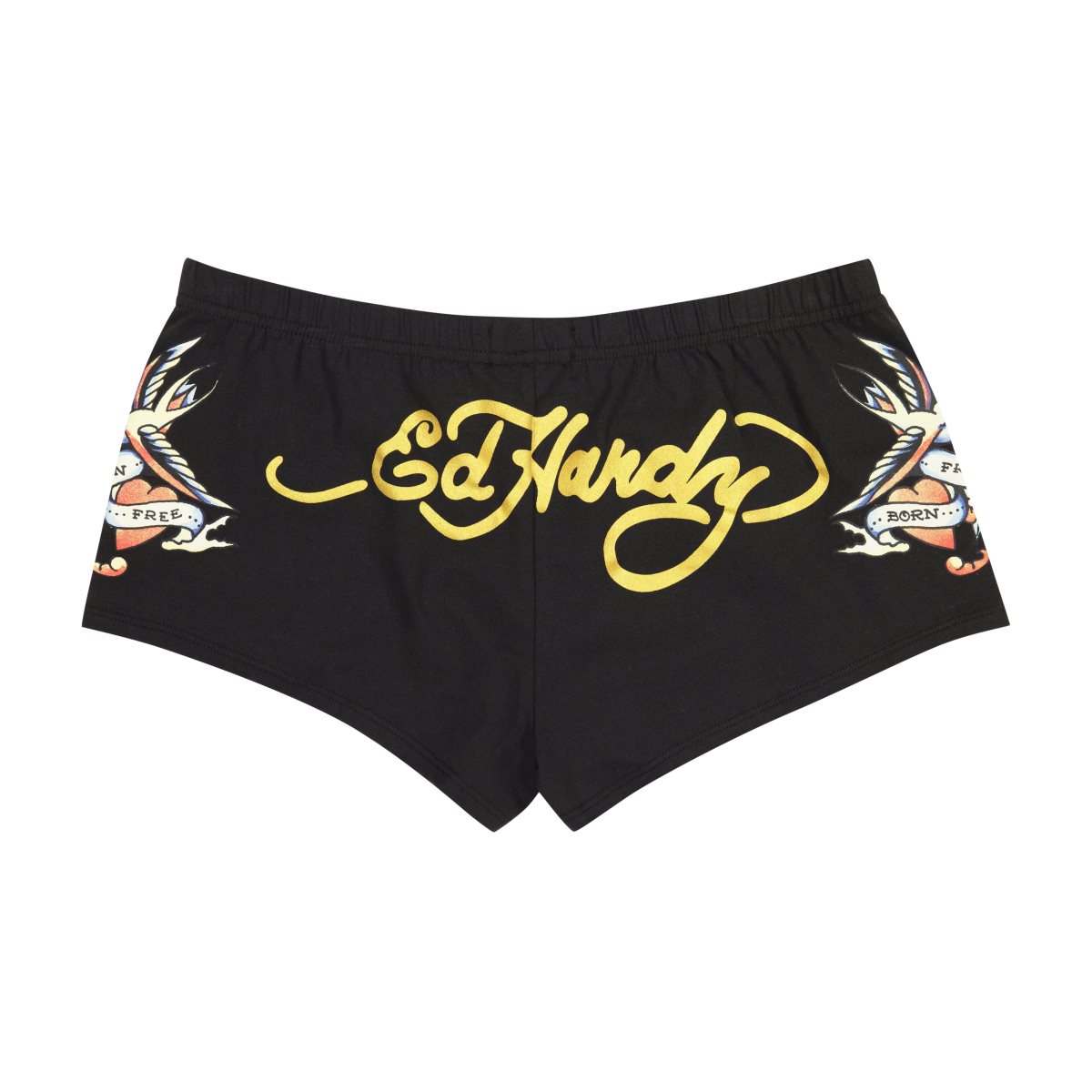 Black Ed Hardy Swallow Booty Biker Shorts | QI3647819