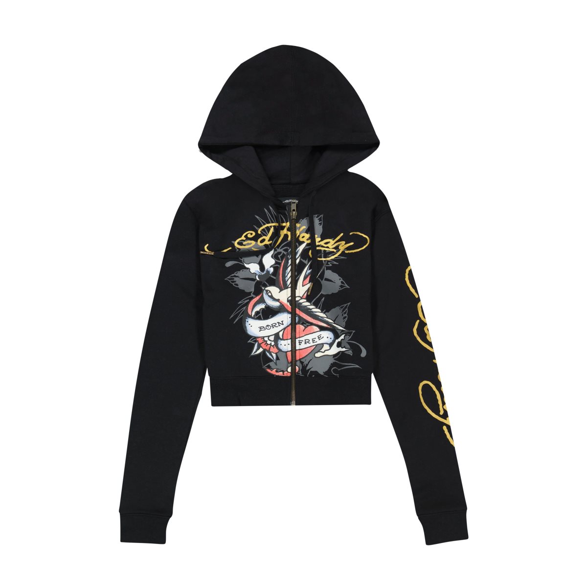 Black Ed Hardy Swallow Cropped Hoodie | CZ2134869