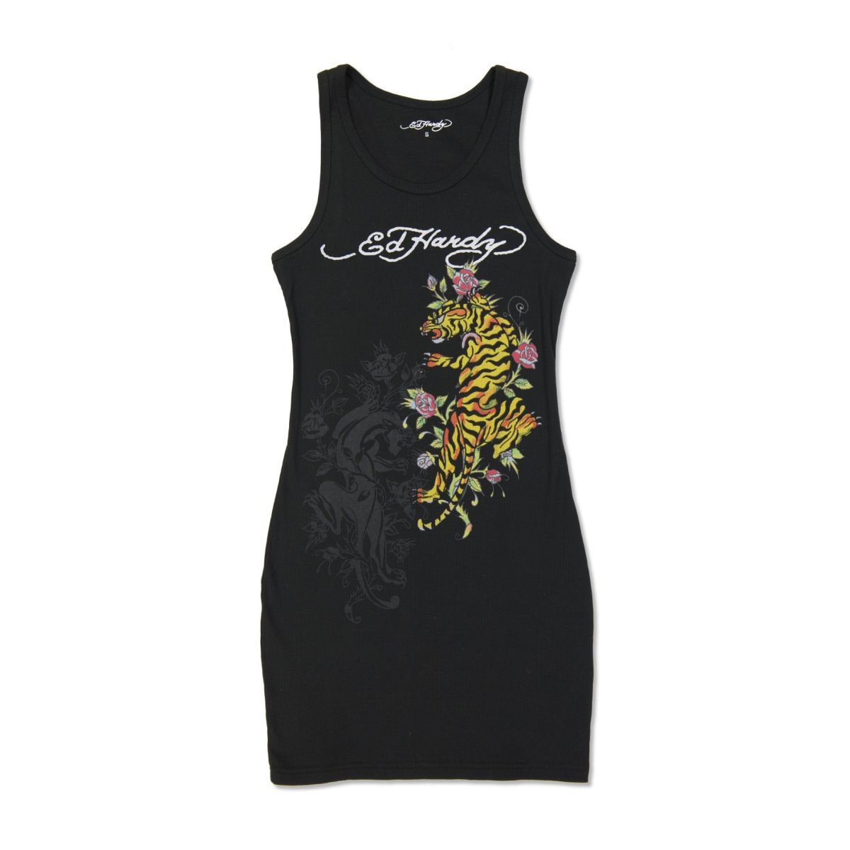 Black Ed Hardy Tiger Rib Tank Dress | OB6250183