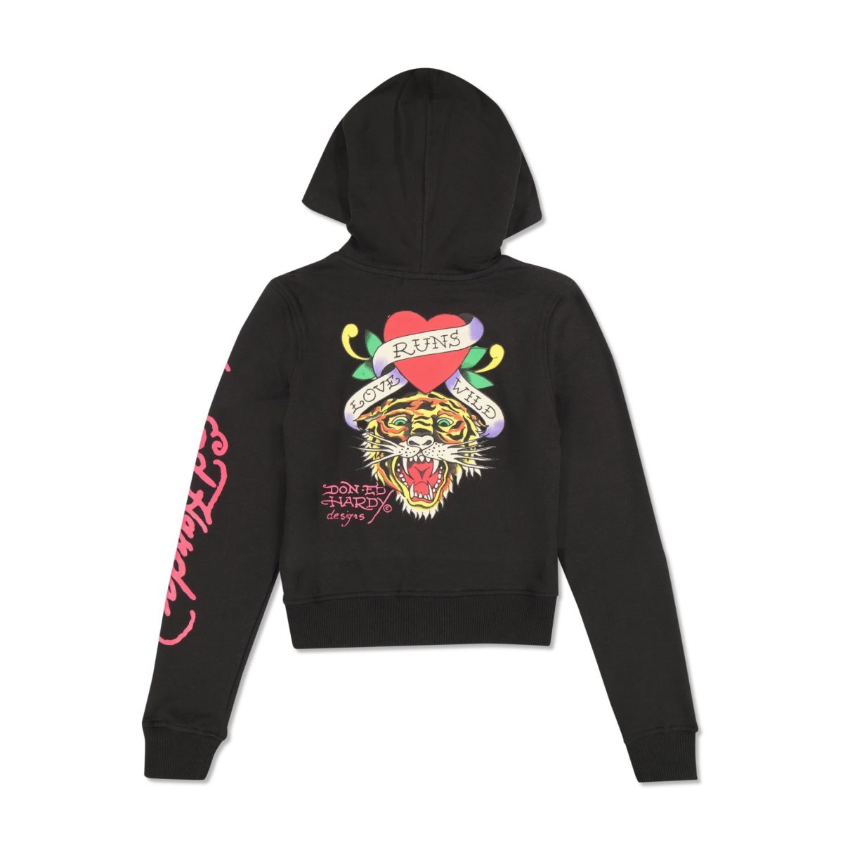 Black Ed Hardy Tiger Swallow Cropped Zip Fleece Hoodie | ZE8453126