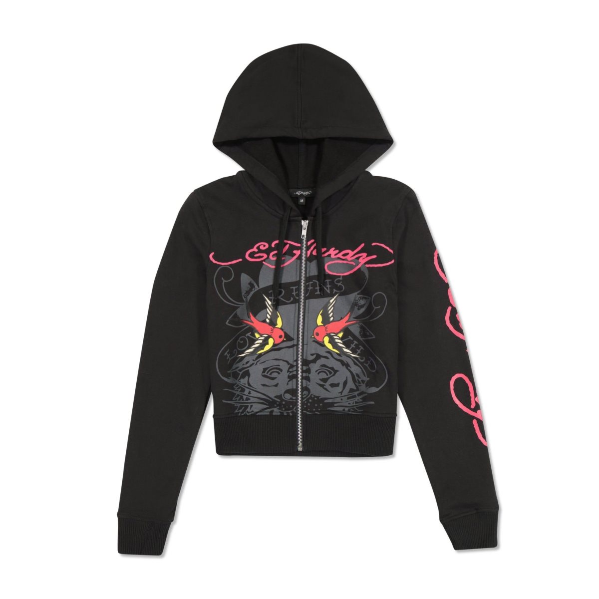 Black Ed Hardy Tiger Swallow Cropped Zip Fleece Hoodie | ZE8453126